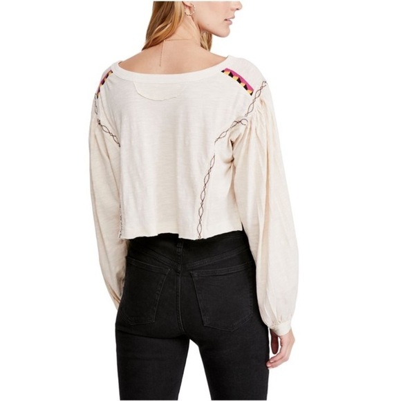Free People Boho Embroidered Long Sleeve Hand Me Down Top - Picture 10 of 13